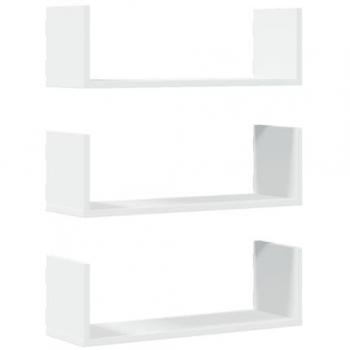 Estantes de Pared Flotantes 3 uds Madera Ingeniería Blanca 58x18x18 cm