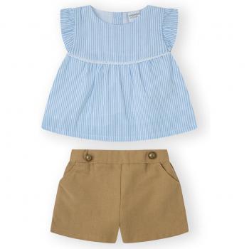 CONJUNTO DE BLUSA EN POPELÍN Y SHORT PARA BEBÉ NIÑA