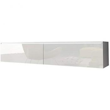Mueble TV Sarasota 120, Blanco Brillante y Mate, 140x30x33cm, con LED y Puertas Sin Tirador