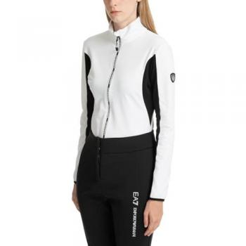 Emporio Armani EA7 Women's White Zip-Up Sweatshirt S - Plain Logo, Casual Polyester Long Sleeve
