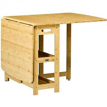 Mesa Plegable de Comedor con Compartimentos de Almacenamiento y Patas Ajustables, Bambú Natural 149,5 x 80 x 73,5 cm