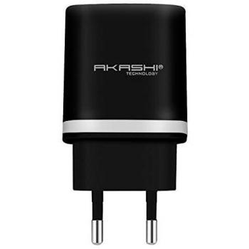Akashi - Cargador USB Pared, Cable Apple Incluido, con Dos Puertos USB 5V 2.1A, Enchufe Multipuerto Europeo para Android, Samsung Galaxy S7 S6,Huawei,Kindle,LG,Sony,Nexus,Xiaomi y más - Negro