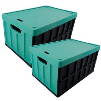 Set 2 cajas multiusos Tontarelli 46L/62L azul y negro, WellHome 46L/62L verde y negro