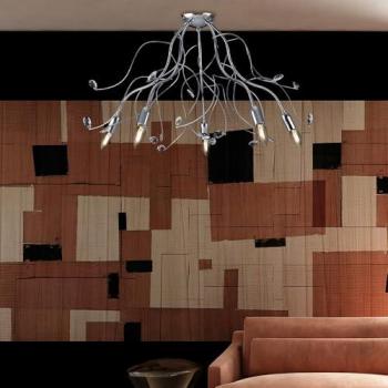 Lámpara de Techo Moderna en Hierro Cromado Pulido con 5 Luces de Strass Cristal