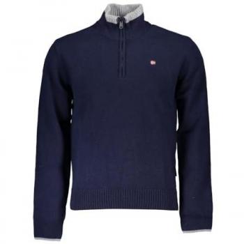 Napapijri Men's DAIN Embroidered Half Zip Sweater, Size XL, Navy Blue
