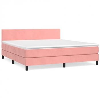 Cama box spring con colchón terciopelo rosa 160x200 cm