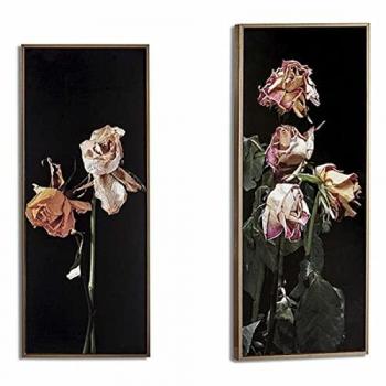 Cuadro Decorativo Dorado con Flores Negras en Aglomerado (21,2 x 2 x 51,2 cm)