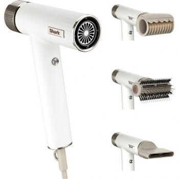 Secador de pelo Shark SpeedStyle HD333EU 1700W con 3 accesorios para cabello liso y ondulado, utensilio de peinado, herramienta de peinado con múltiples accesorios, color blanco, cable de 2,44 m