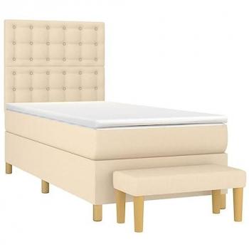 Cama box spring con colchón tela color crema 90x200 cm