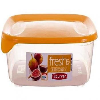 CURVER Fresh & Go Recipiente hermétio cuadrado, Transparente/Naranja, 17.5x17.5x5 cm, 1.7 l