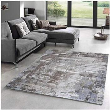 Alfombra rectangular tejida de dormitorio 80x150 gris imitación lisa Oxivan