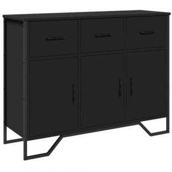 Aparador negro de madera multicapa con patas de metal, dimensiones 97x32,5x74,5 cm, moderno para comedor/sala de estar