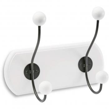 Versa 20430022 Colgador de Pared 2 Ganchos, Madera y Metal, Blanco y Negro, 12 x 19 x 26 cm