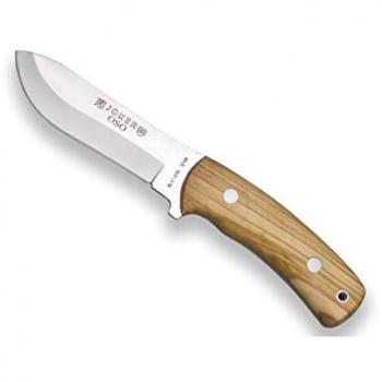 Cuchillo de Monte Enterizo Joker Oso CO54, Hoja MOVA 12 cm, Cachas de Olivo, Lomo Dentado - Herramienta para Pesca, Caza, Camping y Senderismo