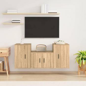 vidaXL Set de muebles para TV 3 piezas madera contrachapada roble sonoma, Mueble de salón, Mueble TV, Mesa de TV, color Marrón