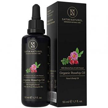 Aceite de Rosa Mosqueta Puro ORGÁNICO Vegano Prensado en Frío 50ml - Serum Facial de Rosa Silvestre con Vitamina E,C,A+Omega 3 – Usar como Crema Hidratante Facial Mujer - Piel Suave, Pelo+Uñas Sanas