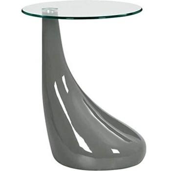 vidaXL Mesa de Centro con Superficie Redonda de Vidrio Hogar Casa Muebles Mobiliario Comodidad Elegante Decoración Diseño Estilo Salón Gris Brillante