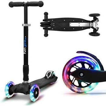 Trotinette Plegable Fun Pro TWO para Niños con Ruedas LED, Altura Ajustable (56-86 cm), hasta 80 kg - Color Negro