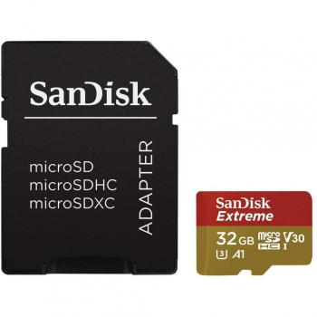 SanDisk Extreme 32 GB microSDhC Memory Card for Action Cameras and Drones with A1 App Performance up to 100 MB/s, Class 10, U3, V30