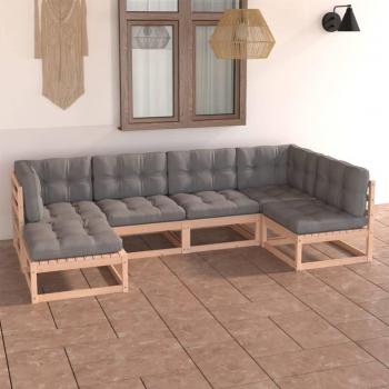 6-Piece Solid Pine Garden Lounge Set with Cushions