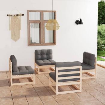 4-Piece Solid Pine Wood Garden Lounge Set with Cushions