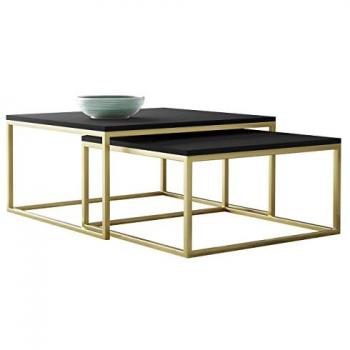 Conjunto mesa de centro angular Oswego 102, negro y dorado, aglomerado laminado, 76 x 76 x 39 cm