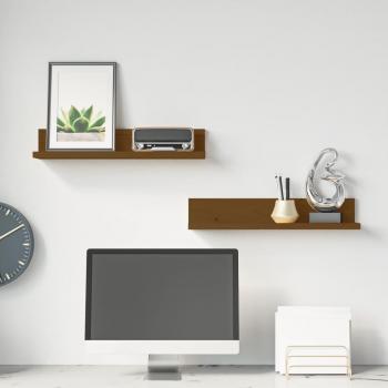 Estantes de pared 2 piezas ámbar 50x11x9cm madera maciza de pino