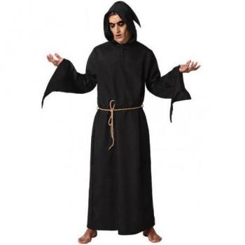 Disfraz de Bruja Anciana para mujer - incluye vestido negro con detalles en morado, capa, sombrero puntiagudo y accesorios como escoba