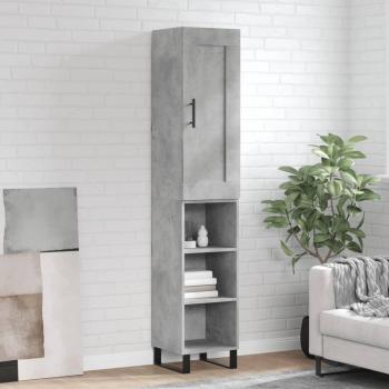 Aparador alto de madera contrachapada gris hormigón 34,5x34x180 cm con 3 estantes, mueble de almacenaje para salón, buffet y armario auxiliar