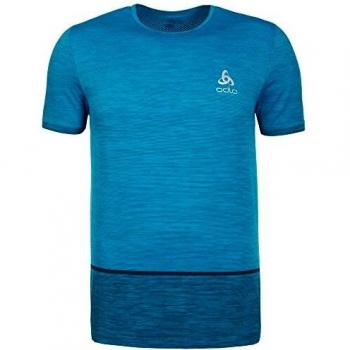 Odlo MC Seamless Kamilero - Camiseta de Carrera para Hombre, Hombre, Color Blue Jewel Melange, tamaño FR : S