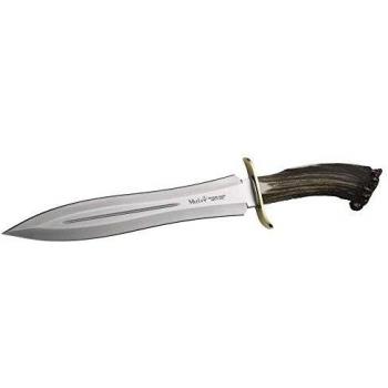 Electropolis Cuchillo de Caza Muela BW-24 BW-24S, Peso 360 Gramos, Hoja MOVA de 24,5 cm, puño de asta de Ciervo con Roseta + Tarjeta Multiusos de Regalo