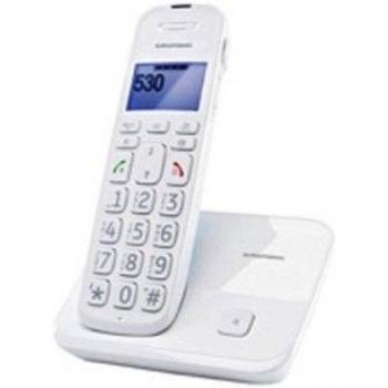 Grundig D530 - Teléfono (DECT, Color blanco, 50 entradas, Azul)
