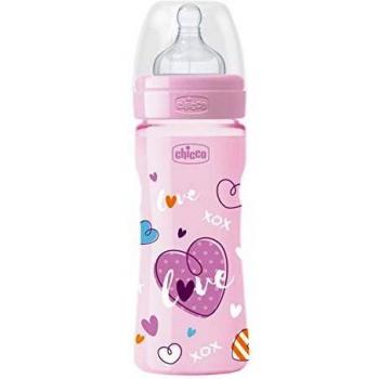Chicco Anti-Colic Silicone Baby Bottle with Medium Flow Nipple, 250 ml, for 2 Months+ (Pink)