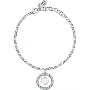 La Petite Story - Pulsera Love de acero plateada con cristales, diámetro ajustable de 16 a 19 cm, diseño en forma de aro y corazón