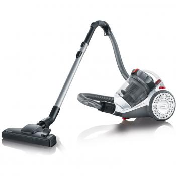 Severin MY 7102, Aspiradora multiciclónica de suelo sin bolsa, incluye cabezal para parquet y set de 2 accesorios, S´POWER, blanco y rojo