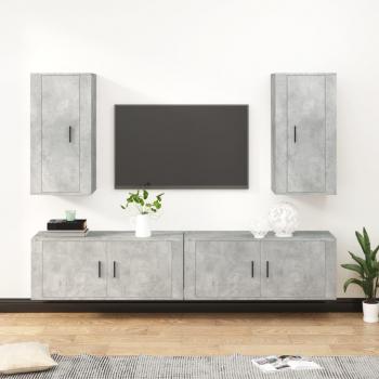 Set de muebles para TV de 4 piezas en madera contrachapada gris con acabado de hormigón