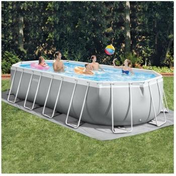 Piscina Desmontable Ovalada Intex Prism Frame 610x305x122 cm con Depuradora de Cartucho y Accesorios Gris