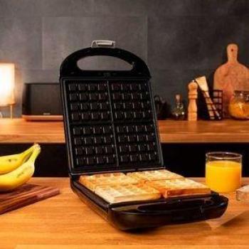 Cecotec Rock'nToast Family Waffle Gofrera 1500W Capacidad para 4 Gofres Revestimiento Antiadherente Rapidez de Calentamiento Sistema Giratorio Inox