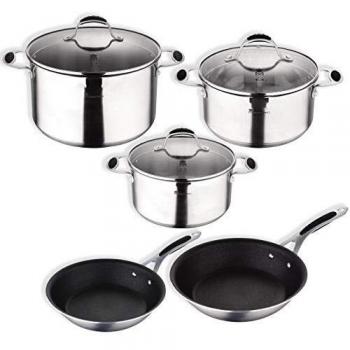MasterPro 16/20 Set 2 sartenes Ø16/Ø20 + 3 Piezas + 3 Tapas de Vidrio-cacerolas y ollas Gravity-Acero Inoxidable-aptas para inducción, Aluminio prensado, Multicolor