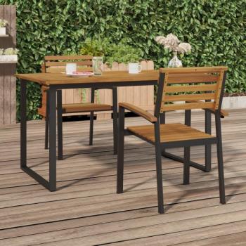 Stackable Garden Chairs Set of 2 - Solid Acacia Wood and Metal