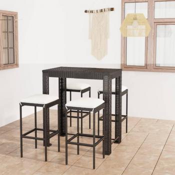 5-Piece Black Synthetic Rattan Garden Bar Set with Cushions
