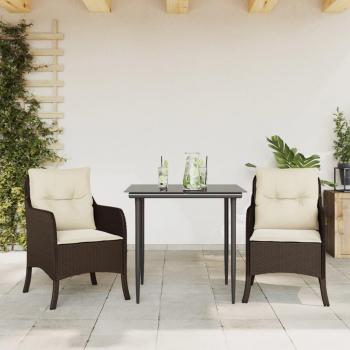 3-Piece Brown Poly Rattan Garden Dining Set with Cushions