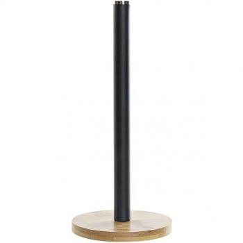 Portarrollo de Papel de Cocina DKD Home Decor Negro Natural Bambú Acero Inoxidable 15 x 15 x 34 cm