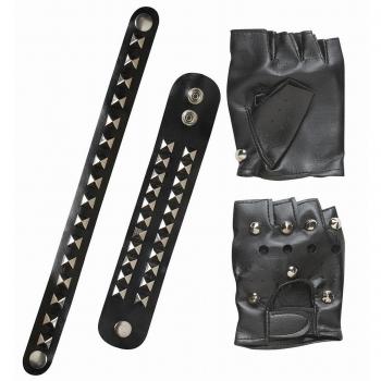 Widmann -Conjunto de motorista - guantes, 2 pulseras, collar con tachuelas de piel sintética