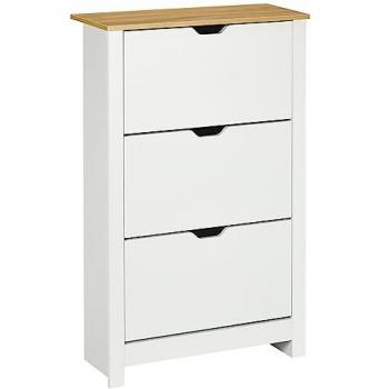 HOMCOM Zapatero Blanco Estrecho Armario Alto con 3 Cajones Abatibles para 18 Pares de Zapatos y Estantes Ajustables, Dimensiones: 72x26x112 cm