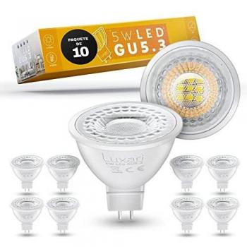 Luxari GU5.3 Lámpara LED [10x] - LED MR16 - Equivalente a una lámpara halógena de 50W - Bombilla LED 5W 420lm - GU 5.3 LED Spot con 2700K blanco cálido [Clase de eficiencia energética A+]