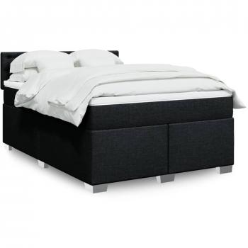 Cama Box Spring con Colchón de Tela Negro 140x190 cm