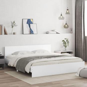 Marco redondo con cabecero blanco 200x200 cm, estructura de cama con cabecero blanca 200x200 cm, color blanco