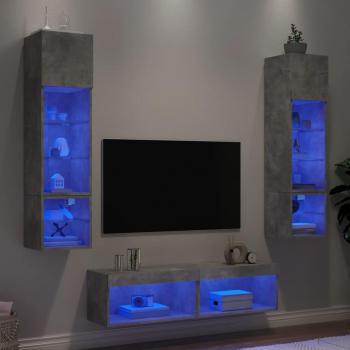 Muebles TV pared con LED 6 piezas madera ingeniería gris hormigón