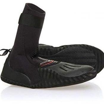 Botas de Neopreno O'Neill Heat 3mm RT - Punta Redonda, Unisex, Negro, Correa de espinilla antirrugas, Enjuague solo con agua fría
